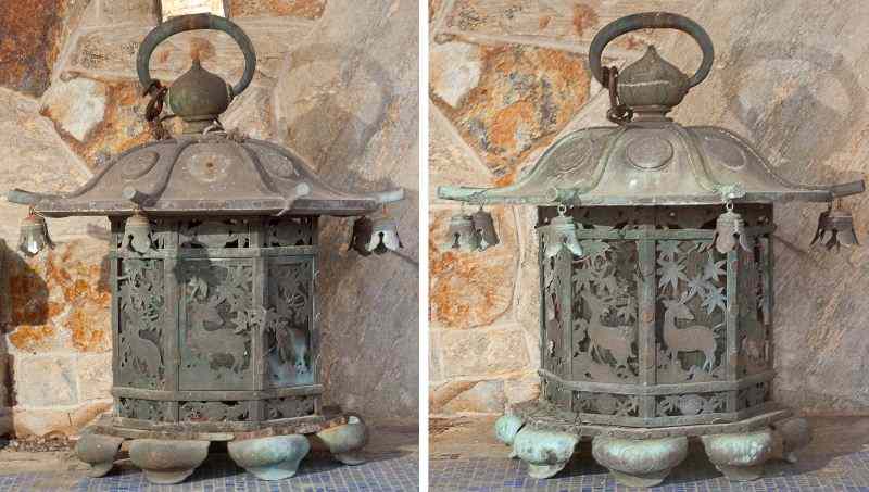 Appraisal: Pair of Japanese Bronze Lanterns th century with deer and