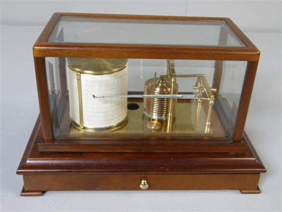 Appraisal: Modern barograph in glass and mahogany case h w d