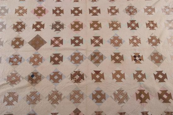 Appraisal: NINE-PATCH VARIATION QUILT Circa s Worked in brown blue and