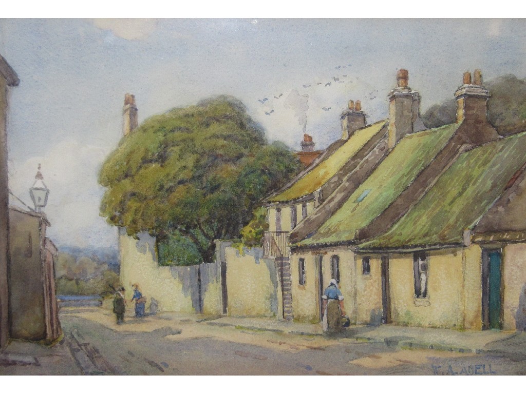 Appraisal: W A ABELL Watercolour Village street scene signed