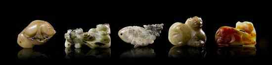 Appraisal: A Group of Five Jade Carvings of Animals comprising a