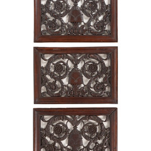 Appraisal: Three George III Style Adamesque Pierce-Carved Mahogany Panels th Century