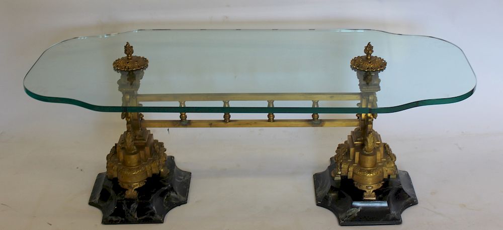 Appraisal: Glass Top Coffee Table With Gilt Bronze Base Nice heavy