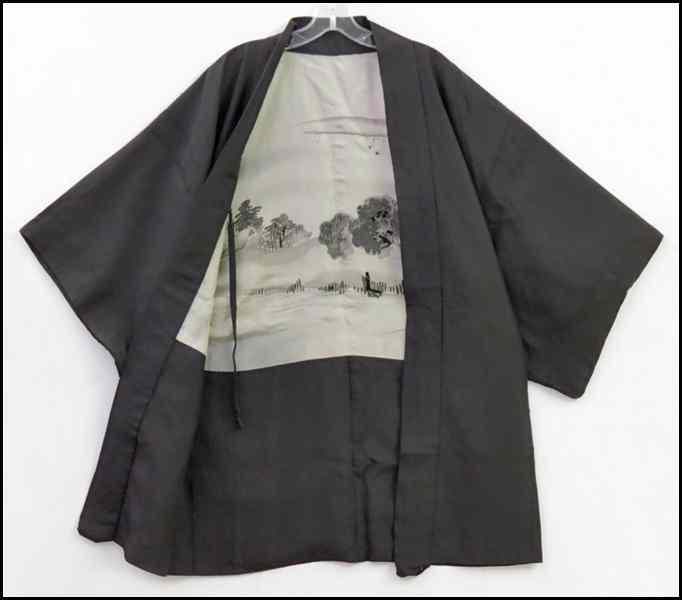 Appraisal: JAPANESE BLACK SILK SHORT KIMONO Condition No Specific Condition Recorded