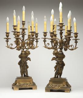 Appraisal: A pair of French gilt Late th century surmounted by