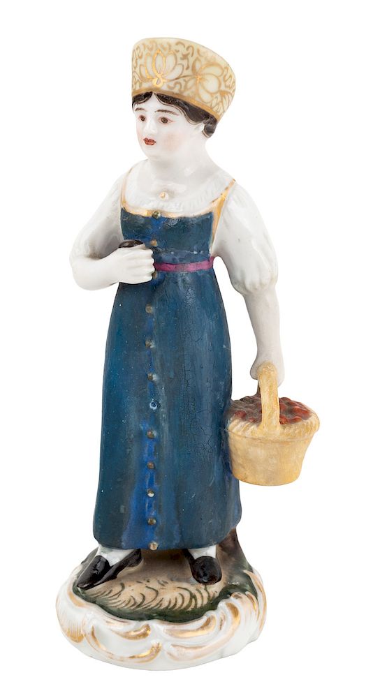 Appraisal: A RUSSIAN PORCELAIN FIGURE OF A PEASANT GIRL WITH A