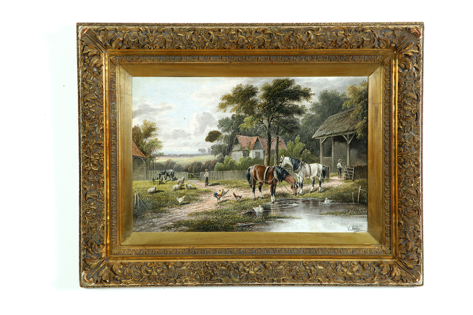 Appraisal: FARM SCENE BY ETTY HORTON UNITED KINGDOM CA - Oil