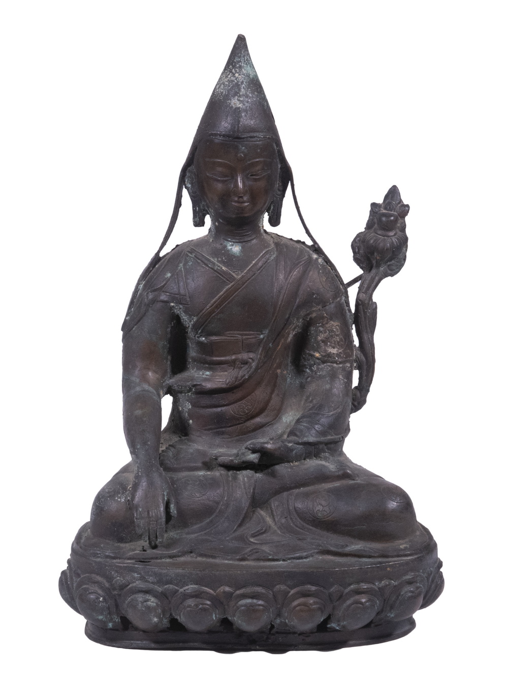 Appraisal: BRONZE TSONGKHAPA BUDDHA Vintage Tibetan Bronze Seated Buddha Figure th