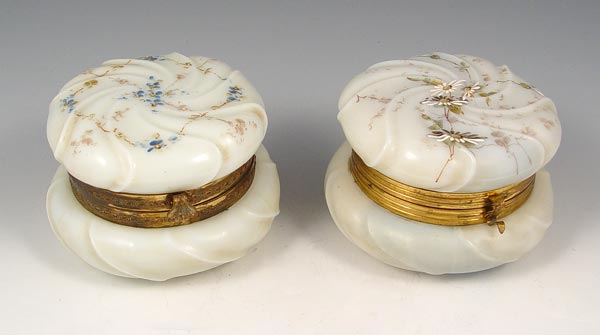 Appraisal: CF MONROE WAVECREST DRESSER BOXES Floral decorated hinged jars in