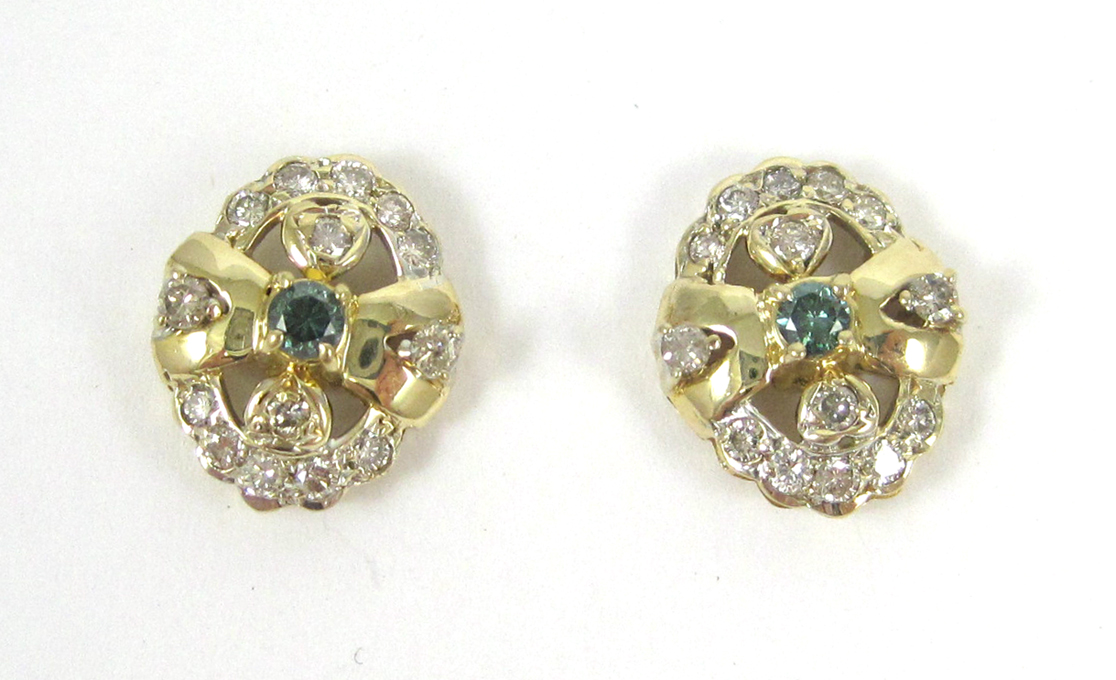 Appraisal: PAIR OF FANCY GREEN DIAMOND EARRINGS each k yellow gold