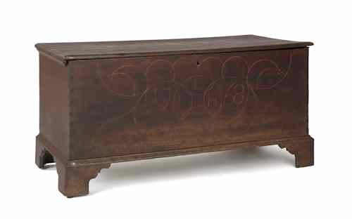 Appraisal: Chester County line and berry inlaid walnut blanket chest dated