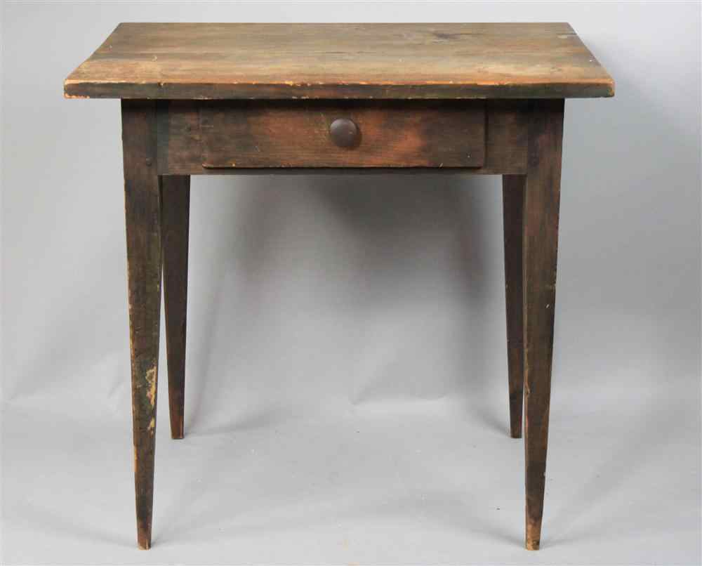 Appraisal: AMERICAN HEPPLEWHITE STAINED PINE SIDE TABLE WITH DRAWER two-plank top