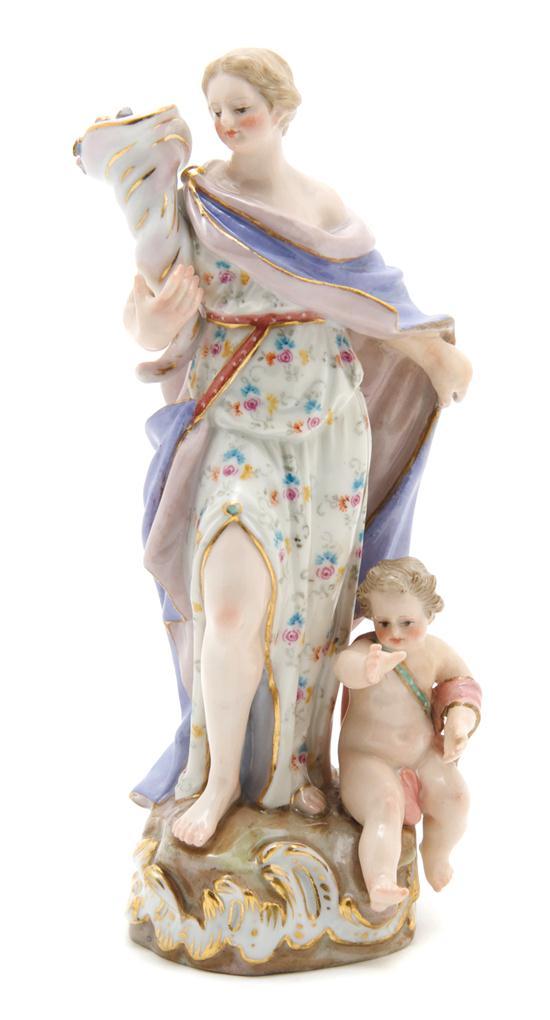 Appraisal: Meissen Porcelain Figural Group depicting a woman with cornucopia and