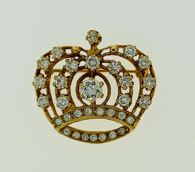 Appraisal: Diamond Pin k yellow gold diamond set crown pin Prong