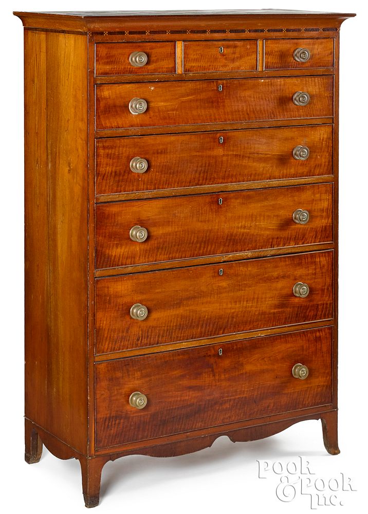 Appraisal: Federal tiger maple and cherry tall chest Pennsylvania Federal tiger