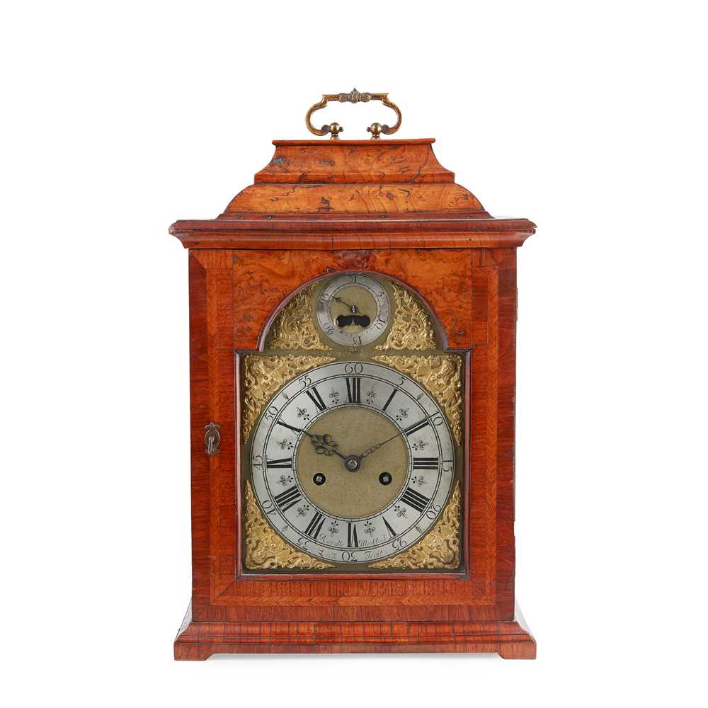 Appraisal: GEORGE II BURR YEW AND WALNUT BRACKET CLOCK RANDLE MADDOCK