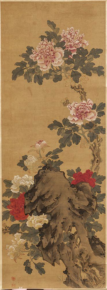 Appraisal: Hanging Scroll Depicting Peonies Hanging Scroll Depicting Peonies China th