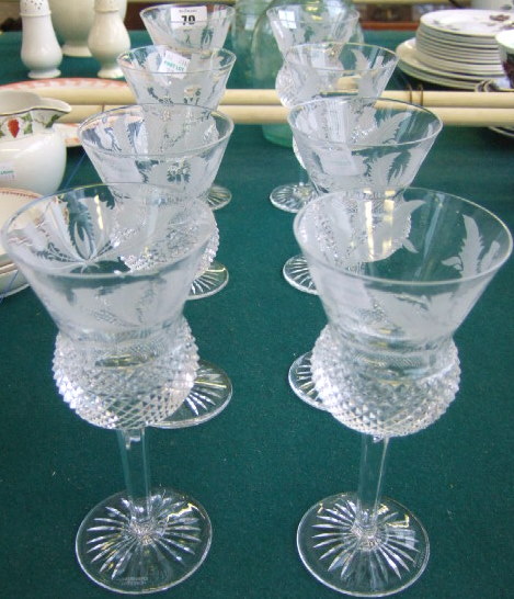 Appraisal: A set of eight Edinburgh cut and etched glass wine