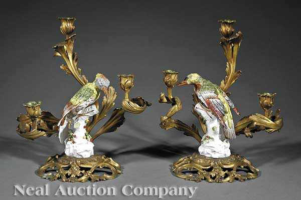 Appraisal: A Pair of Antique Louis XV-Style Gilt Bronze and Meissen