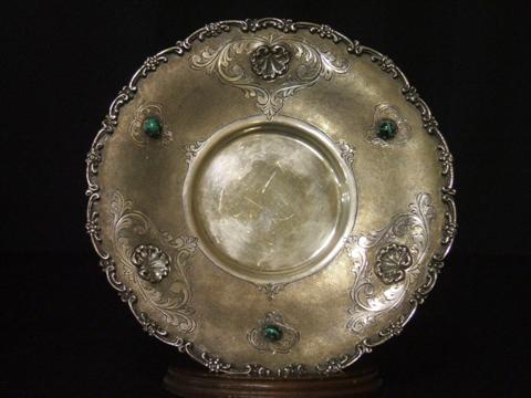 Appraisal: GILT-SILVER BONBON DISH The shaped circular dish with scrollwork and