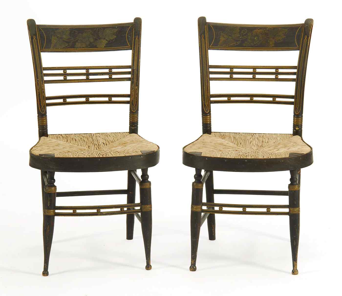 Appraisal: PAIR OF ANTIQUE AMERICAN SHERATON RUSH-SEAT SIDE CHAIRSNew England First