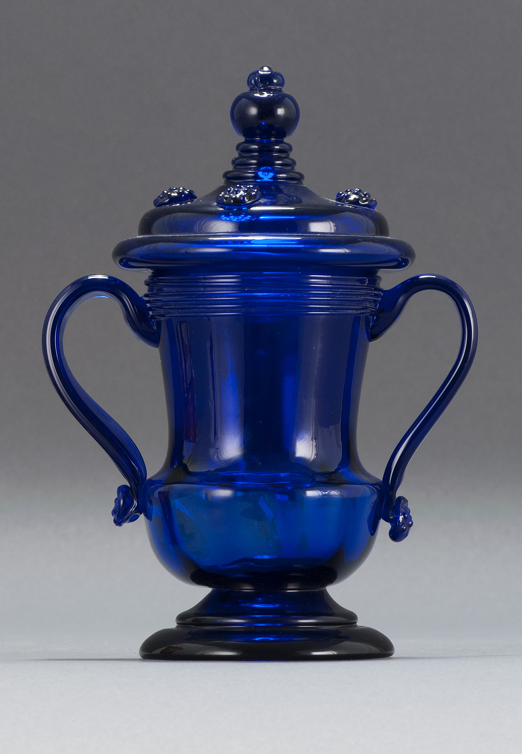 Appraisal: COBALT BLUE BLOWN GLASS LIDDED VESSEL Probably German Mid- th