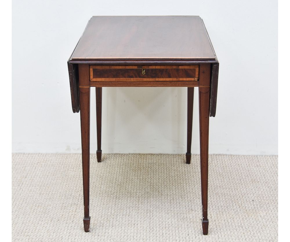 Appraisal: English Hepplewhite Pembroke Table Banded and inliad mahogany English Hepplewhite