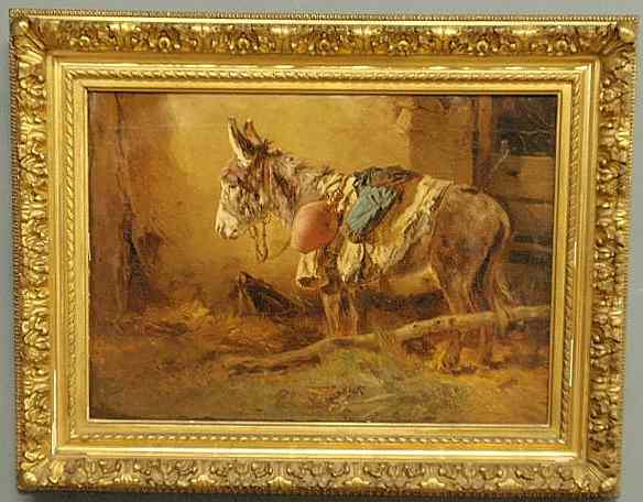 Appraisal: Oil on canvas painting late th c of a donkey