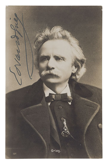 Appraisal: GRIEG EDVARD Photograph Postcard Signed bust portrait showing him in