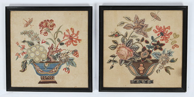 Appraisal: A PAIR OF TH CENTURY NEEDLEWORK AND COLLAGE PICTURES each