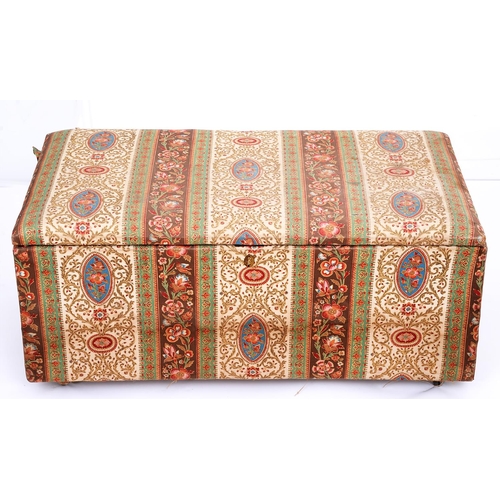 Appraisal: A padded and printed cotton covered Victorian boarded wood ottoman