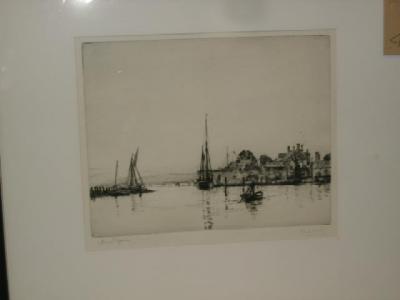 Appraisal: HAROLD WYLLIE - Estuary Scene with Sailboats etching signed in