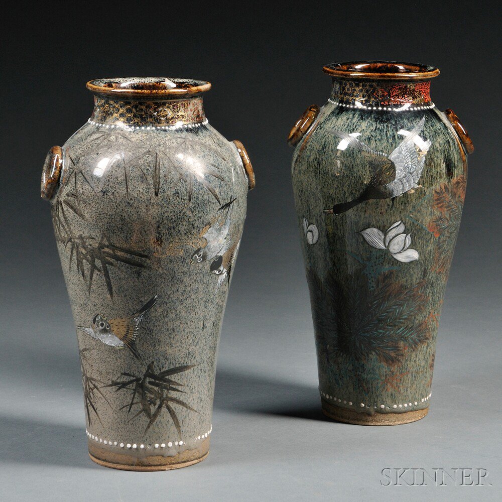 Appraisal: Pair of Studio Vases Japan th century baluster form with