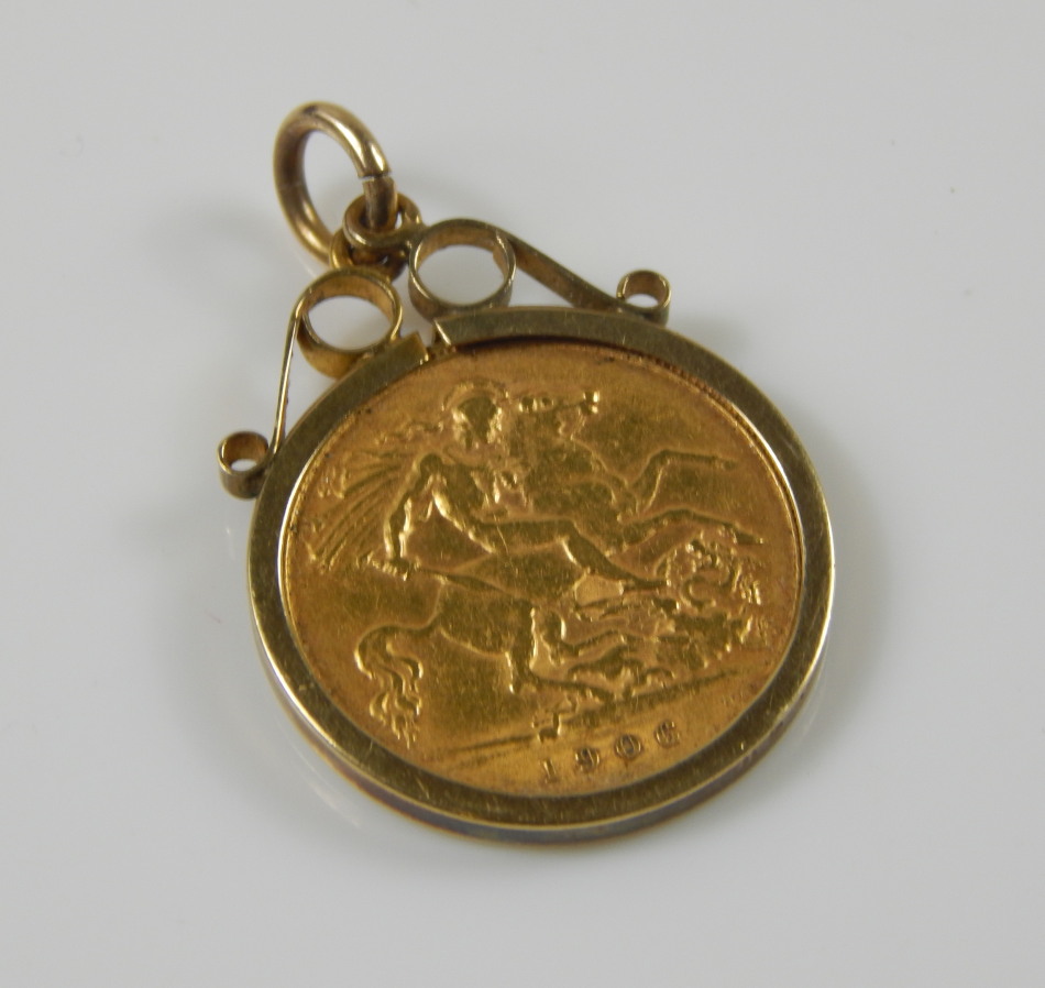 Appraisal: An Edward VII half gold sovereign in ct gold pendant