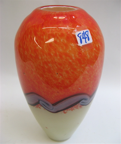 Appraisal: ITALIAN MURANO ART GLASS VASE mottled orange and ivory divided