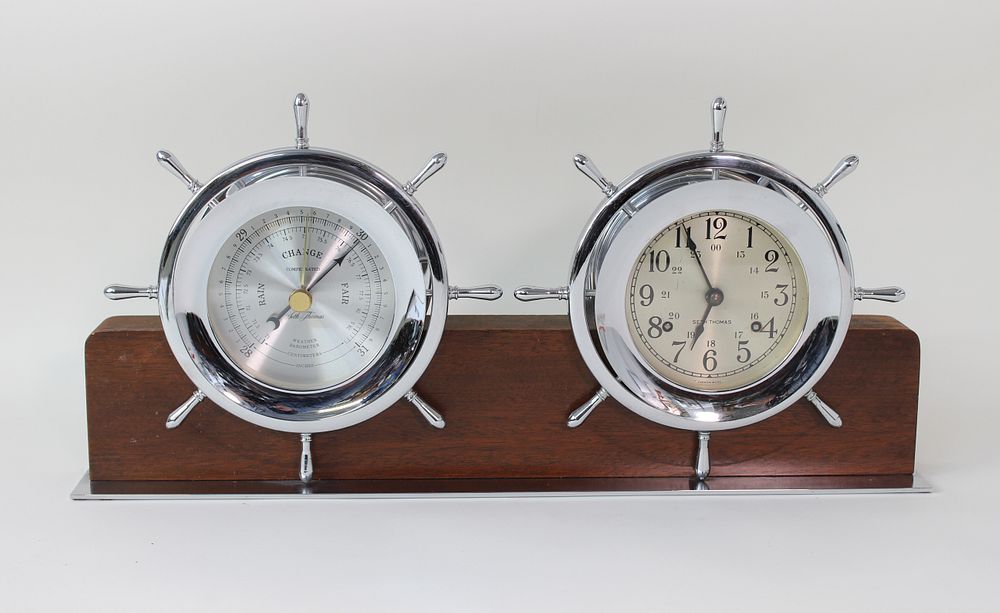 Appraisal: Seth Thomas Nickel Plated Helmsman Ship's Bell Clock and Barometer