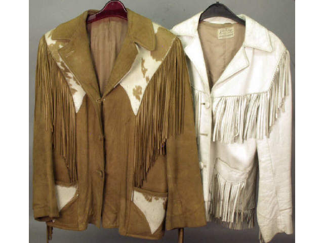 Appraisal: Collection of vintage leather western jackets includes ladies white fringed