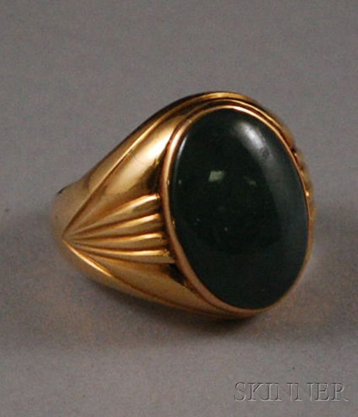 Appraisal: Gentleman's kt Gold and Jade Ring marked KS stone x