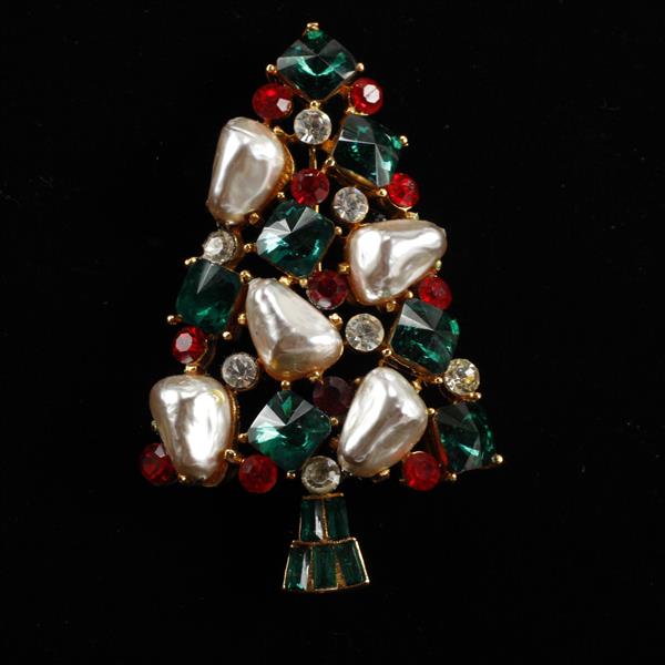 Appraisal: MYLU Jeweled Christmas Tree Brooch with faux pearls Loss to