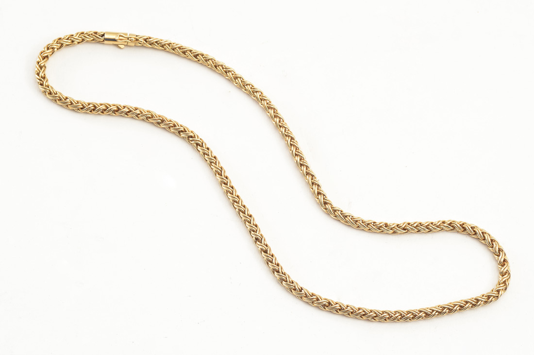 Appraisal: K HANDMADE ROUND WHEAT LINK CHAIN '' Gold Link Chain