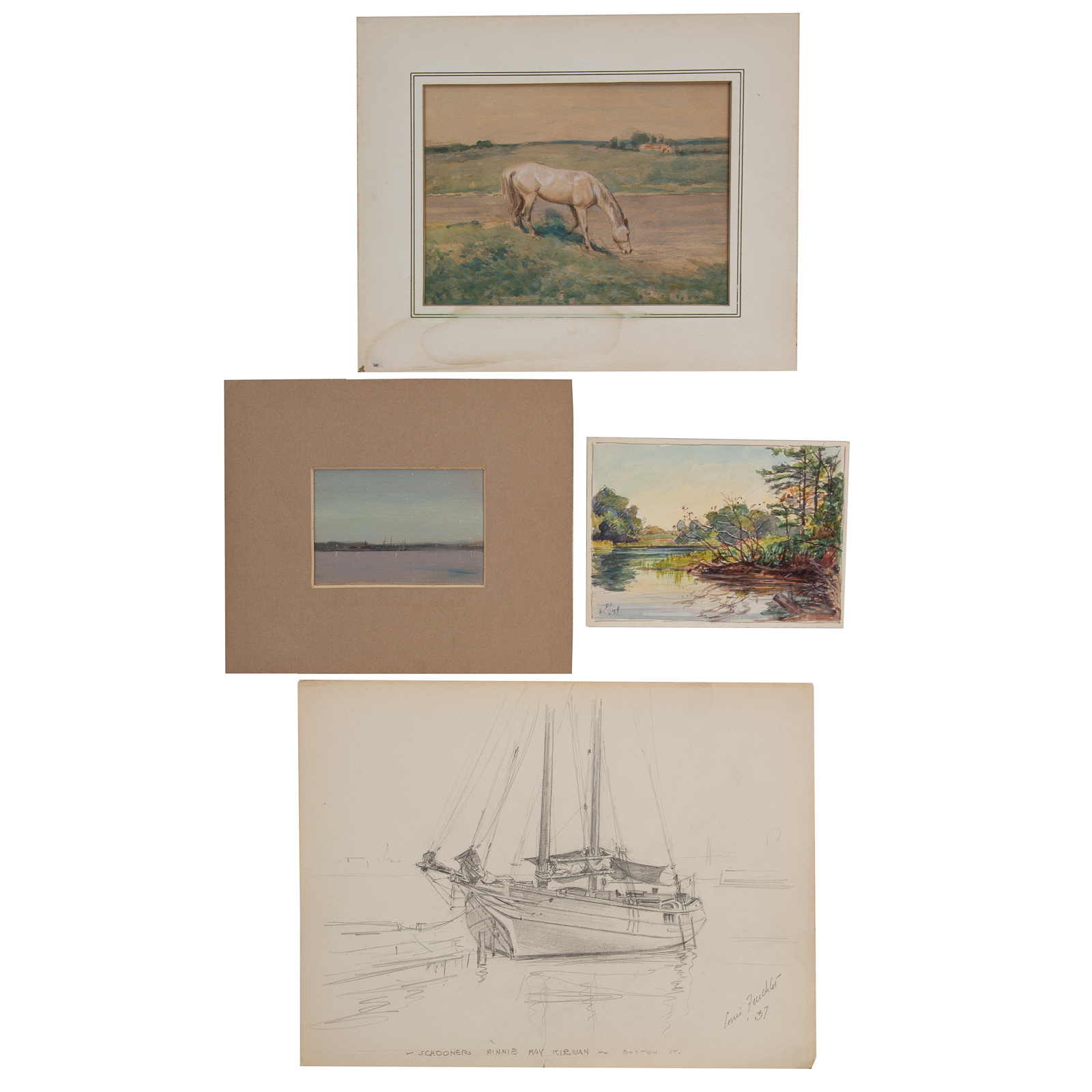 Appraisal: LOUIS FEUCHTER FOUR ASSORTED DRAWINGS WATERCOLORS American - Sparrows Point