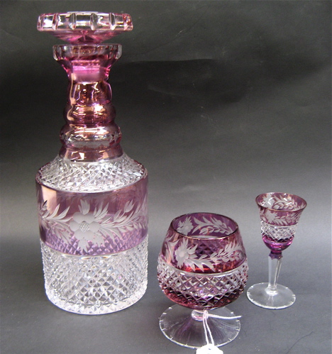 Appraisal: A GERMAN NINE PIECE CUT ENGRAVED DRINKS SET amethyst and