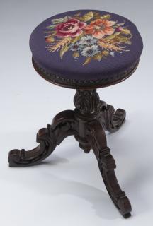 Appraisal: Renaissance Revival piano stool w needlepoint Carved walnut Renaissance Revival