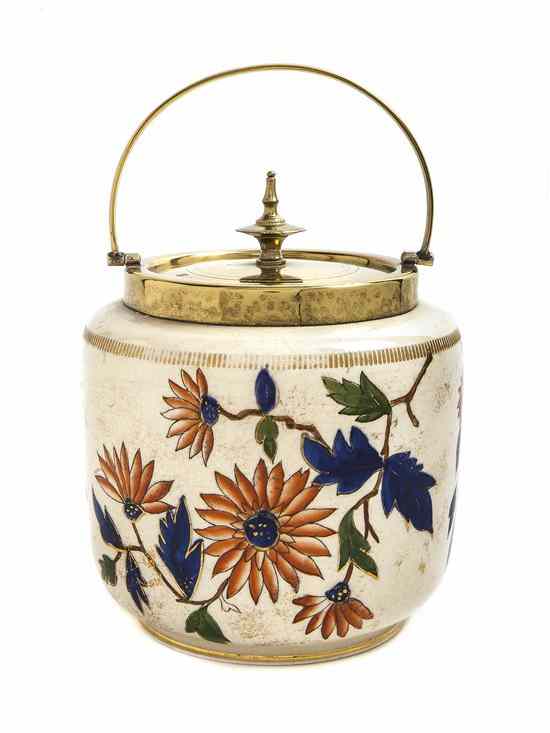 Appraisal: An English Ceramic Biscuit Barrel having a gilt metal swing