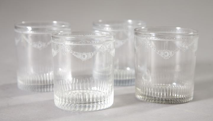 Appraisal: Attractive Set of Four Floral Garland-Engraved Whiskey Glasses first quarter