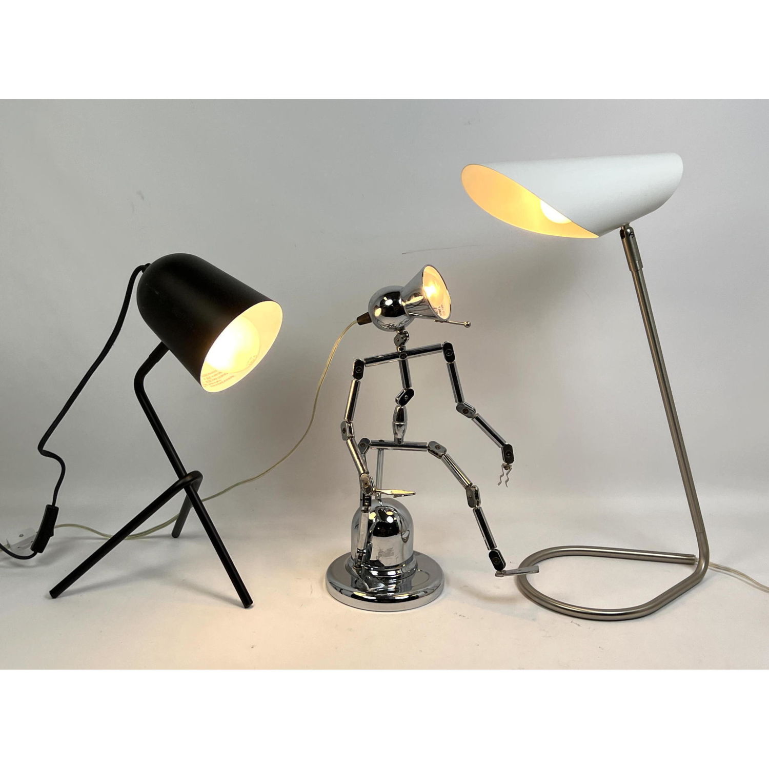 Appraisal: Collection Modernist Desk Task Lamps Chrome Articulated Adjustable Robotic Form