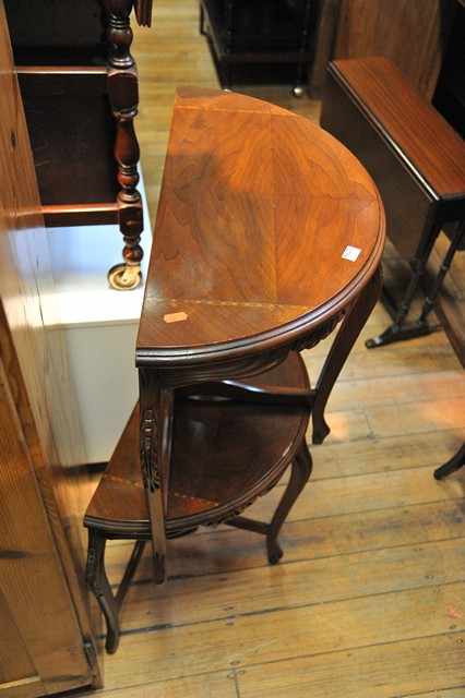 Appraisal: PAIR OF WALNUT EFFECT DEMI LUNE INLAID TABLES