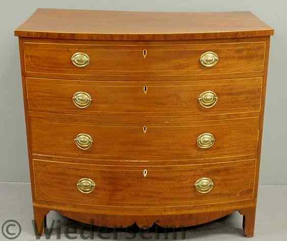 Appraisal: George III inlaid mahogany bow-front chest of drawers c with