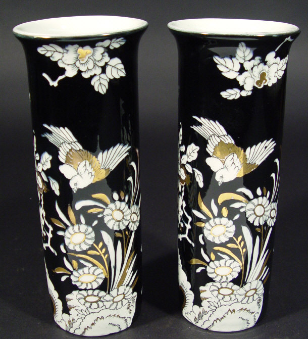 Appraisal: Pair of Woods cylindrical pottery vases designed by Frederick Rhead