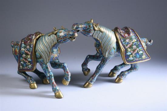 Appraisal: PAIR CHINESE CLOISONNE FIGURES OF HORSES - in high in